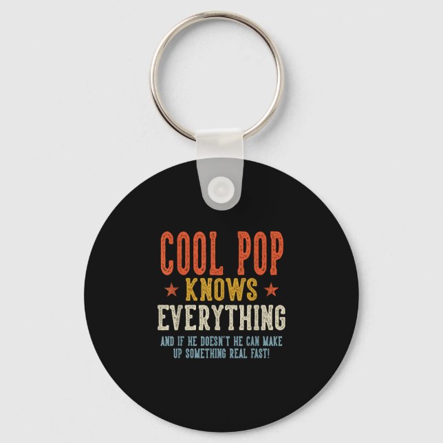 Cool pop knows everything father's day retro keychain (Front)