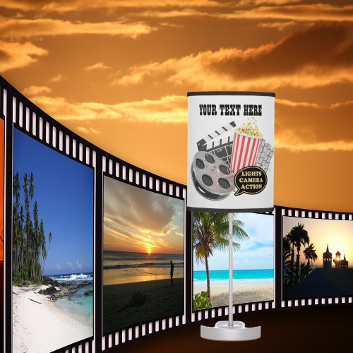 cool popcorn clapboard film reel add text table lamp