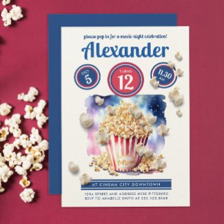 Cool Popcorn Movie Night Cinema Party Watercolor
