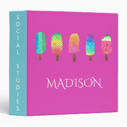 Cool Popsicles Hot Pink Turquoise Custom School 3 Ring Binder