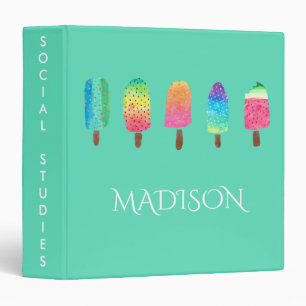 Cool Popsicles Mint Green Custom School 3 Ring Binder