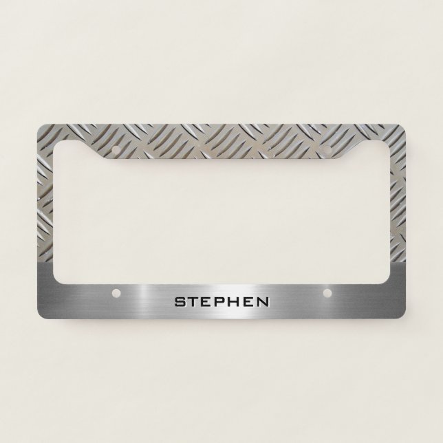 Cool Premium Diamond Cut Metallic Plate Pattern License Plate Frame (Front)