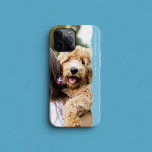 Cool preppy light blue wavy edge one photo iPhone 15 case<br><div class="desc">Simple but super stylish, this one photo phone case features a fun wavy edge along with your custom text. A great gift for a teen, this preppy phone case lets you show off one large photo and has room for a name or other fun saying on the light blue background....</div>