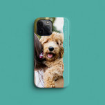 Cool preppy teal wavy edge one photo iPhone 15 case<br><div class="desc">Simple but super stylish, this one photo phone case features a fun wavy edge along with your custom text. A great gift for a teen, this preppy phone case lets you show off one large photo and has room for a name or other fun saying on the bright teal background....</div>