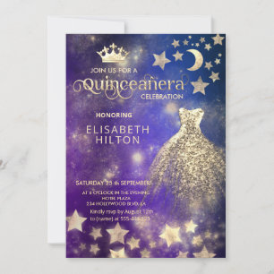 Cool princess celestial dress moon stars invitation