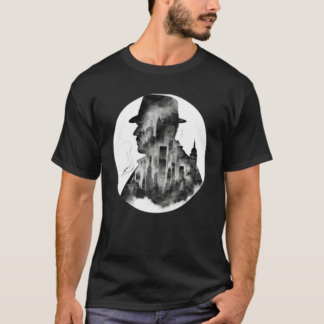 Cool Private Eye Or Detective Silhouette New York T-Shirt (Front)