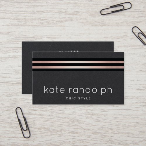 Cool Professional Rose Gold Black Stripes Business Card