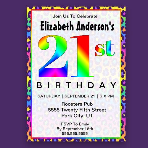 Cool Psychedelic Cheetah Print 21st Birthday   Invitation