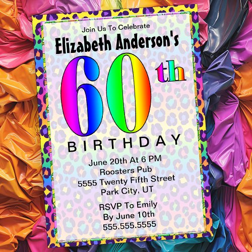 Cool Psychedelic Cheetah Print 60th Birthday   Invitation