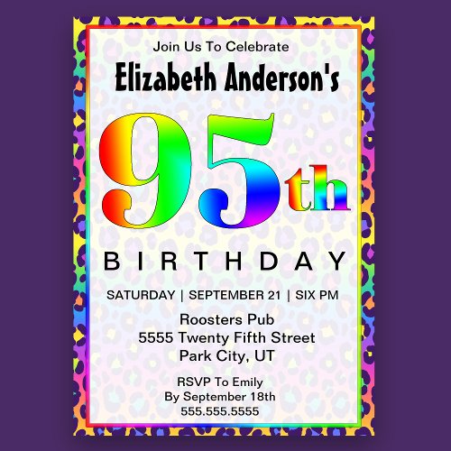 Cool Psychedelic Cheetah Print 95th Birthday   Invitation