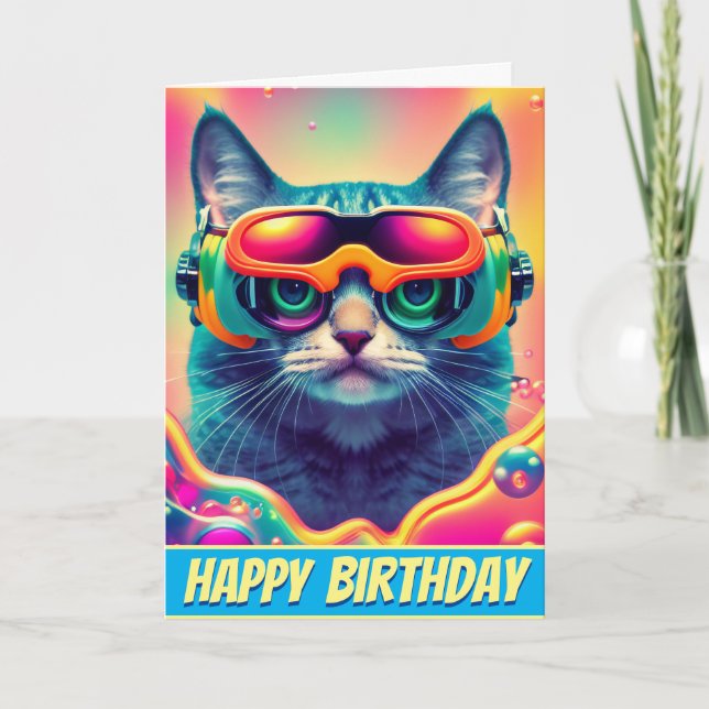 Cool Psychedelic Psychonaut Kitty Cat Card (Front)