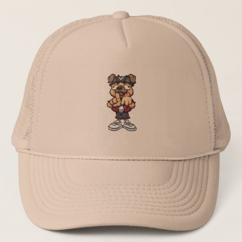 cool pug character making the los angeles hand sig trucker hat