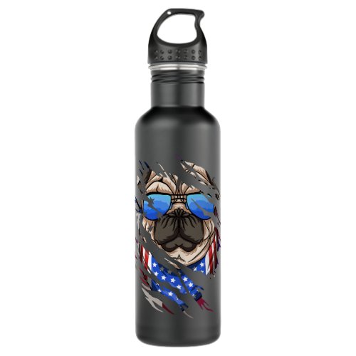 Cool PUG Dog Behind Scratched American Flag Dog 4t Stainless Steel Water Bottle