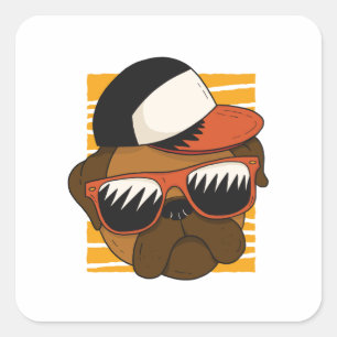 Cool Pug Sunglasses Head Design Square Sticker