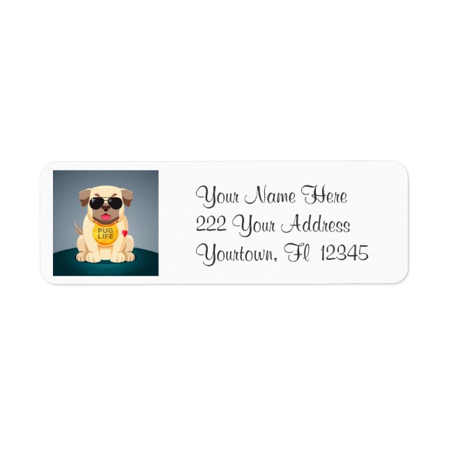 Cool Pug with Sunglasses Dog Address Labels (Front)