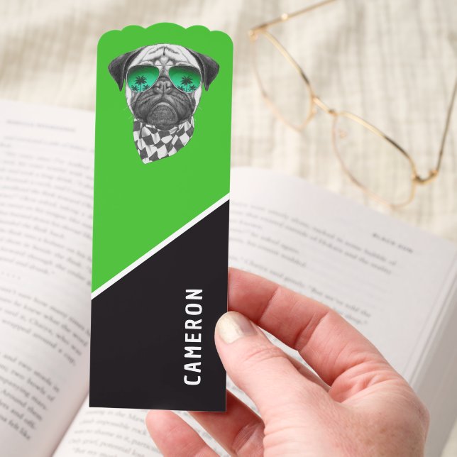 Cool Pug with Sunglasses Personalized Bookmarks (Hand)