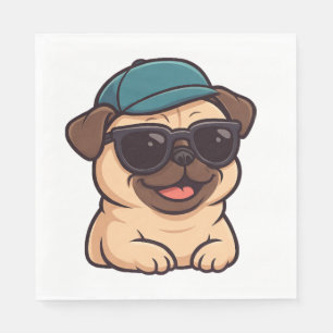Cool pug with sunglasses summer joy cartoon napkins