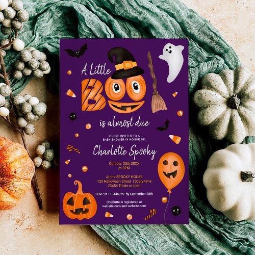 Cool pumpkin Halloween little boo cool baby shower Invitation
