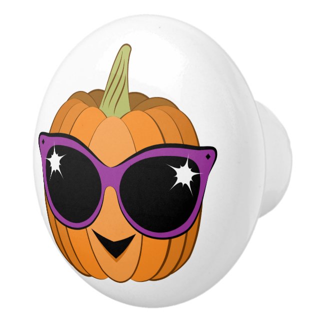 Cool Pumpkin Wearing Retro Cat Sunglasses Ceramic Knob (Right)