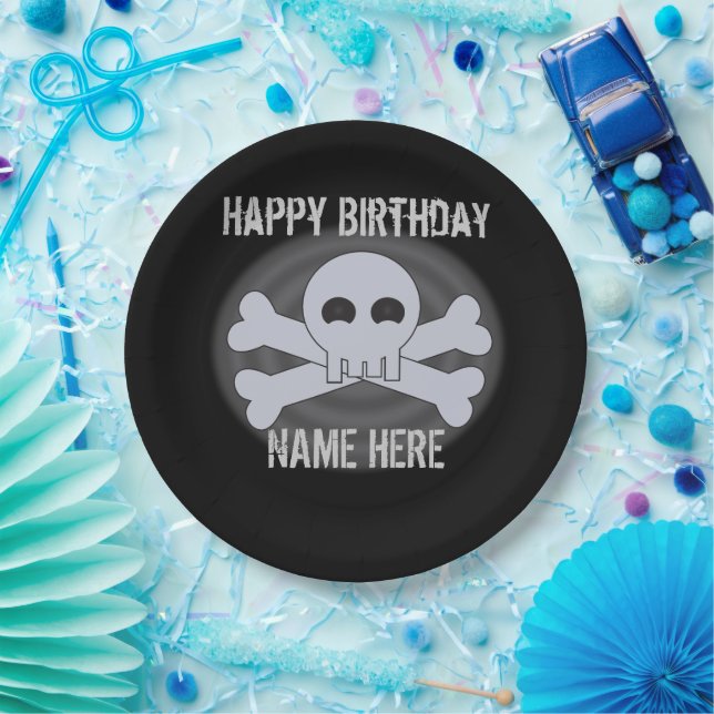 Cool Punk Custom Happy Birthday Skull  Paper Plates (Party)