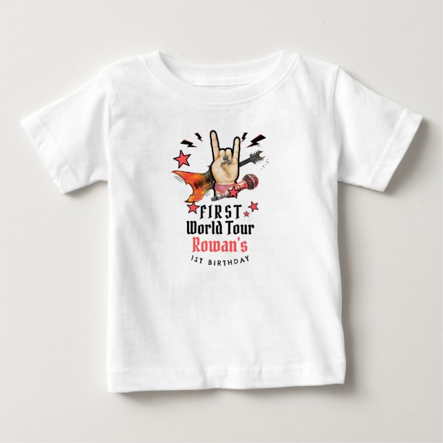 Cool Punk Rockstar First Birthday  Baby T-Shirt (Front)
