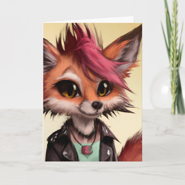 Cool Punkrock Fox Teenager All Occasions Greeting Card (Front)