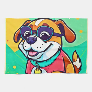 Cool Pup Cartoon Style Artwork Kitchen Towel