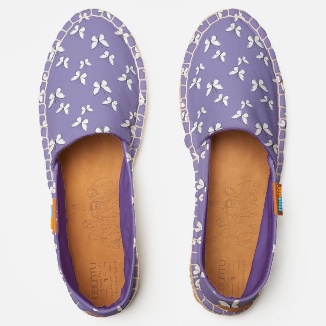 Cool Purpl & White Butterfly Doodle Insect Pattern Espadrilles (Front)