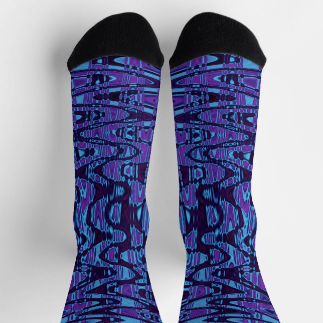 Cool Purple and Blue Abstract Tie Dye Retro Waves Socks (Top)