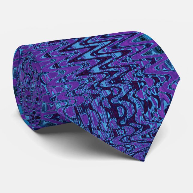 Cool Purple and Blue Abstract Tye Dye Retro Waves Neck Tie (Rolled)
