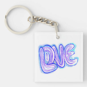 Cool Purple And Blue LOVE Typography Keychain