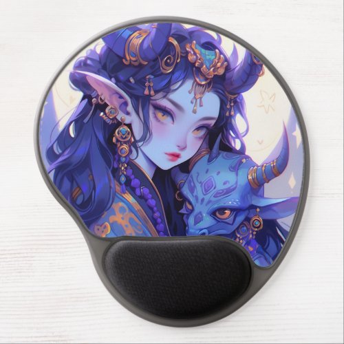Cool Purple and Gold Horned Elf Anime Girl Gel Mouse Pad