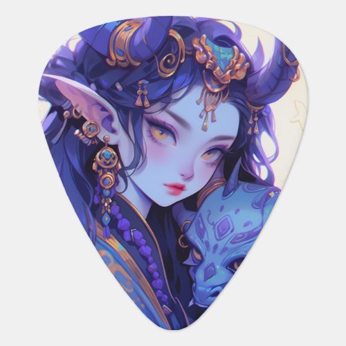 Cool Purple and Gold Horned Elf Anime Girl Guitar Pick