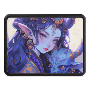 Cool Purple and Gold Horned Elf Anime Girl Hitch Cover