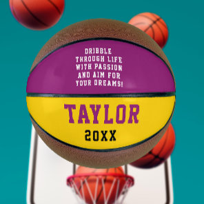 Cool Purple And Yellow Player Motivation Bold Typo Basketball