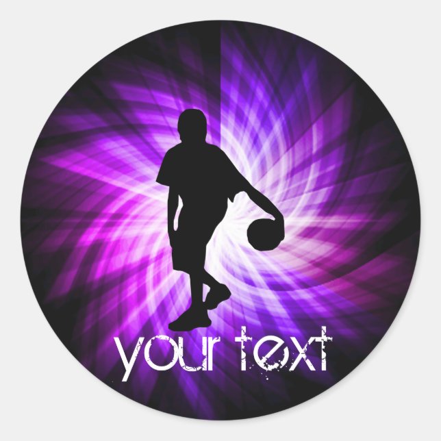Cool Purple Basketball Classic Round Sticker (Front)