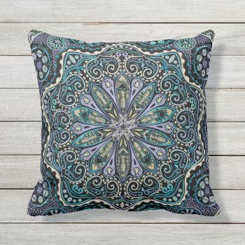 Cool Purple Blue Green Black New-age Boho Mandala Outdoor Pillow by BecometheChange at Zazzle