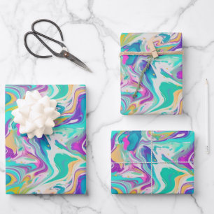 Cool Purple Blue White Marble Paint Mix Pattern Wrapping Paper Sheets
