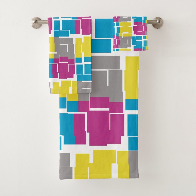 COOL Purple Blue Yellow Grey Pattern Bath Towel Set (Insitu)