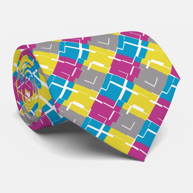 COOL Purple Blue Yellow Grey Pattern Neck Tie (Rolled)