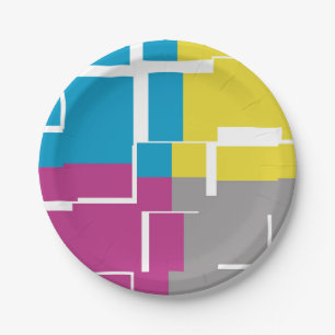COOL Purple Blue Yellow Grey Pattern Paper Plates