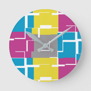 COOL Purple Blue Yellow Grey Pattern  Round Clock
