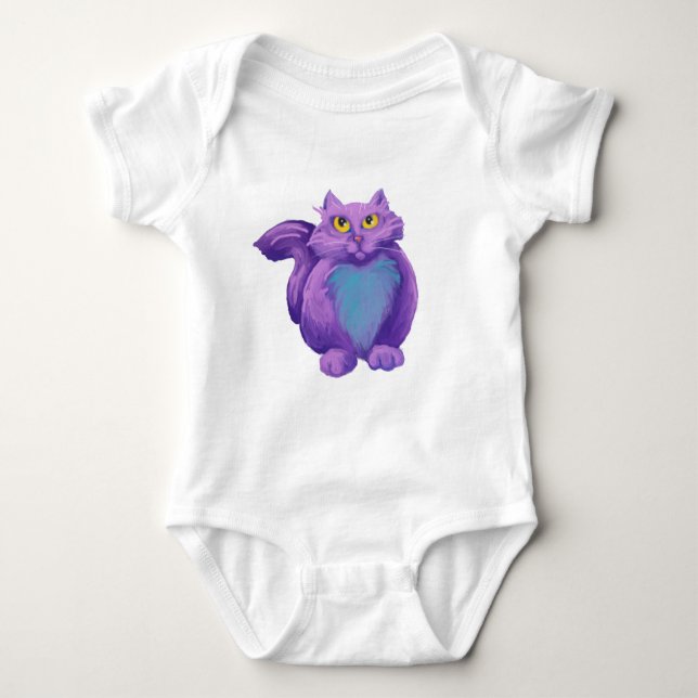  Cool purple cat one-piece Baby Bodysuit (Front)