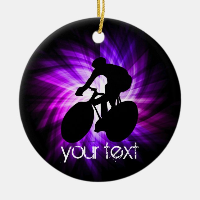 Cool Purple Cycling Ceramic Ornament (Front)