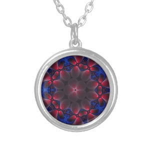 Cool Purple Digital Fractal Art Silver Plated Necklace