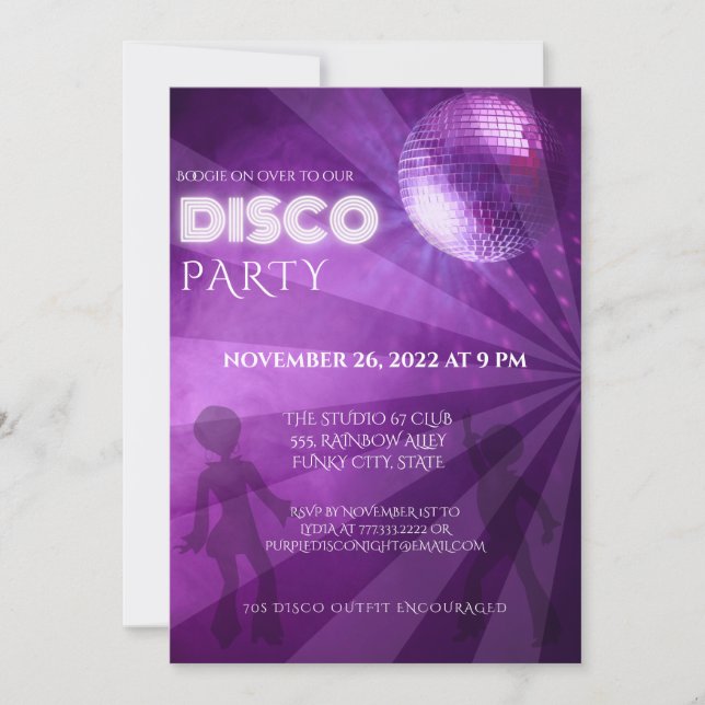 Cool Purple Disco Ball Party Invitation (Front)