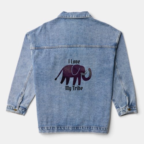 Cool Purple Elephant Love My Tribe Quote Blue Denim Jacket
