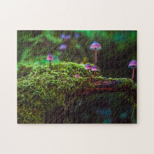 Cool Purple Fungi Rainforest Moss Mushrooms Jigsaw Puzzle