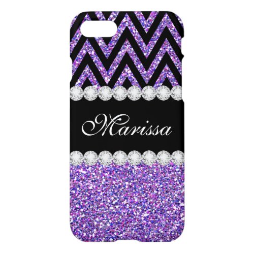 Cool Purple Glitter Black Chic Chevron Stripes iPhone 87 Case