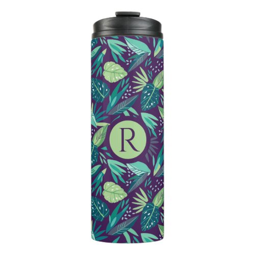 Cool Purple  Green Tropical Leafs Pattern Thermal Tumbler